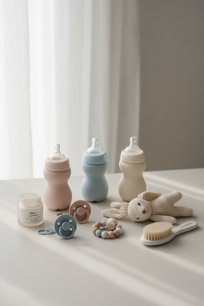 rechtstaande foto baby gadets zachte kleuren niet te druk